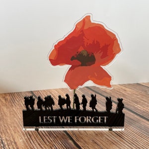 Lest We Forget Poppy Remembrance Sunday, Armistice Day, War Heroes Soldiers Armed Forces, Acrylic Decorations