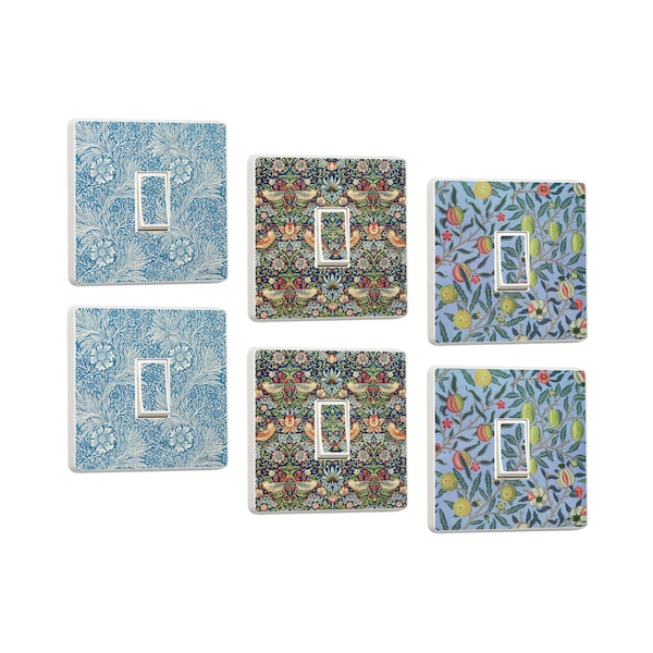 Set of 6 William Morris Light Switch Stickers - Vintage Designs Including Strawberry Thief, Marigold, Pomegranate