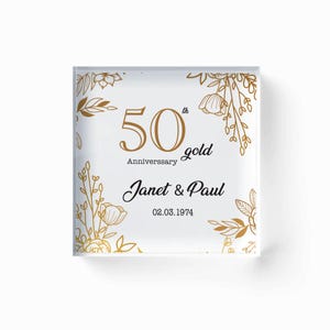 Personalised 50th Gold Wedding Anniversary Acrylic Block, Wedding, Anniversary, Valentine&#39;s Day, Home decor gift