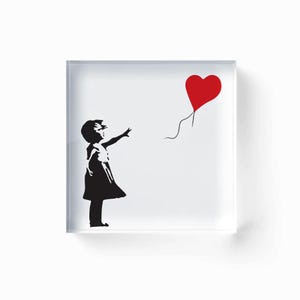 Graffiti de Banksy: chica con globo, foto en bloque acrílico de 100 mm
