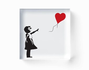 Banksy Graffiti Art Flicka med Ballong, Fotoakrylblock 100 mm