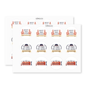 Pacote de 24, 72, 240 etiquetas de papel Hero Dad, adesivos adesivos adesivos decorativos coloridos para o dia dos pais, adesivos artesanais