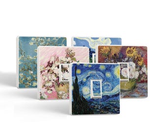 Set of 10 Van Gogh Light Switch Bundle - The Starry Night, Vintage Roses, Sunflower and Roses Bowl, Olive Trees and Almond Blossom