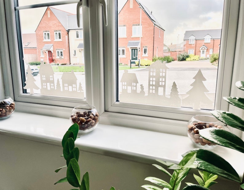 Christmas House & Tree Silhouette Window Cling Stickers Reusable Static