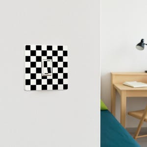 チェッカープリント ライトスイッチステッカー：白黒ビニールカバー（2枚セット）
