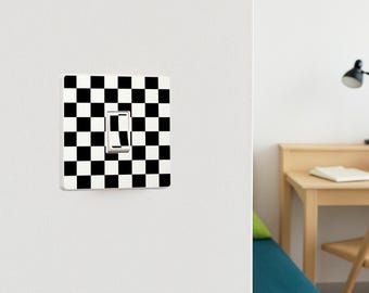 Checker Print Light Switch Sticker: Black and White Vinyl Cover (Set of 2)