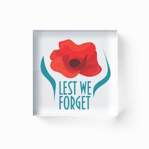 Remembrance Day, Poppy, Acrylic Block | Memorial Ornament for Fallen Soldiers | Armistice Day, Anzac Day Tribute