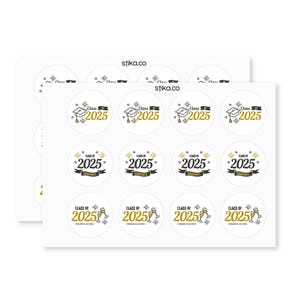 Set van 24, 72, 240 Graduation Class of 2025 multi-design papieren etiketten, Graduation, Gefeliciteerd Class 2025