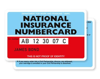 Custom Printed Replacement National Insurance Number Card, Plastic Nino Card