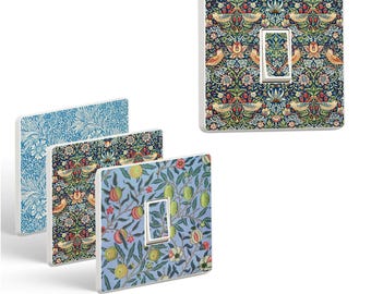 Set of 6 William Morris Light Switch Stickers - Vintage Designs Including Strawberry Thief, Marigold, Pomegranate