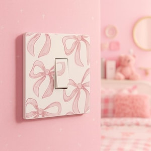 Set of 2 - Pink Bow Light Switch Sticker - Fun Print Vinyl Cover