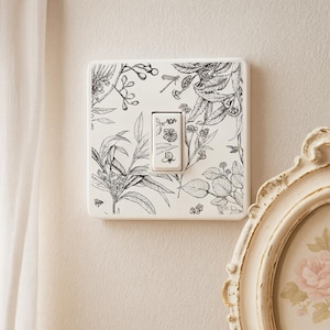 Conjunto de 2 - Adesivo de interruptor de luz floral monocromático: capa de vinil preto e branco