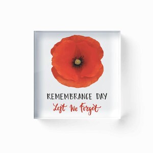 Remembrance Day, Red Poppy, Acrylic Block | Memorial Ornament for Fallen Soldiers | Armistice Day, Anzac Day Tribute