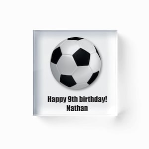 Personalised Football Sports Ball Decorative Acrylic Block - Clear 100x100mm Display Piece