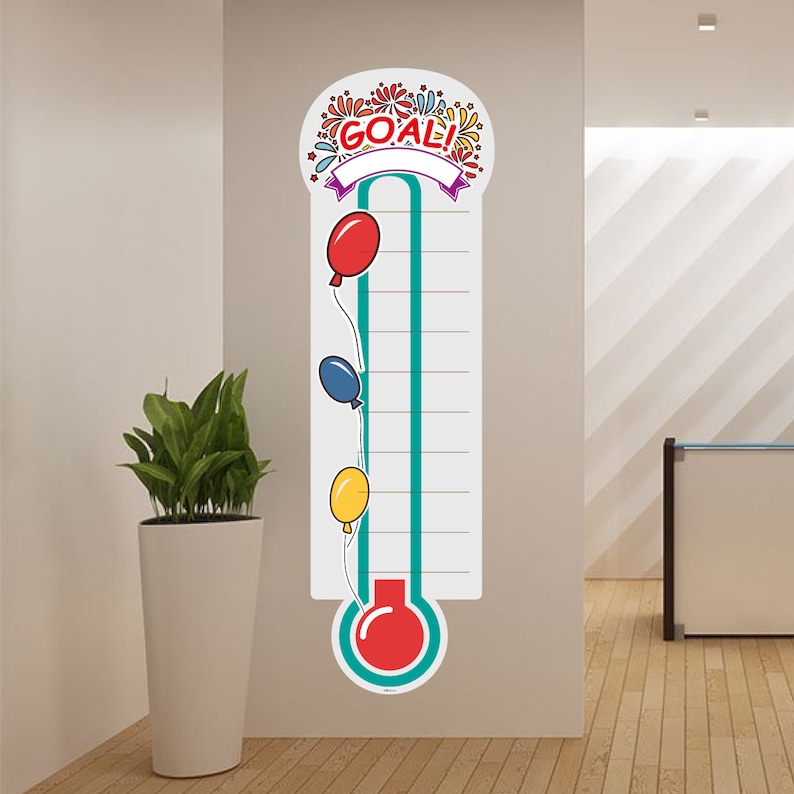 Large Fundraiser Goal Thermometer Reusable Vinyl Sticker, Dry Erase
