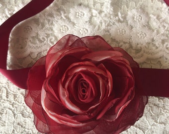 Bordo Organza Flower Choker, Bordo Rose Choker, Wedding Accessories, Bridal Flower Choker, Charming Accessory, Handmade Flower Choker