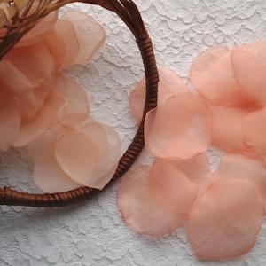 Peach Salmon Organza Rose Petals, Wedding Petals, Bridal Decoration, Flower Girl Basket, Rustic Weddings, Table Scatter, Table Decor, Aisles image 1