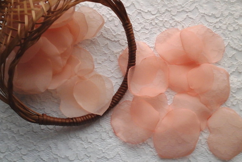 Peach Salmon Organza Rose Petals, Wedding Petals, Bridal Decoration, Flower Girl Basket, Rustic Weddings, Table Scatter, Table Decor, Aisles image 1