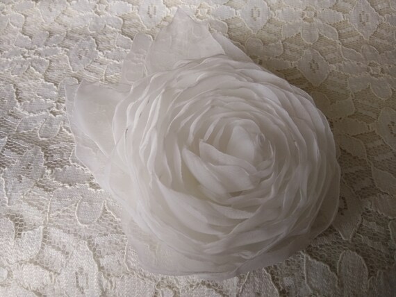 Snow White Organza Fabric Flower Brooch Bridal Hair Clip Etsy