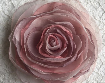 Pastel Mauve Pink Organza Rose Brooch, Wedding Flower, Hairstyles For Bride, Mother of the Bride, Dress Brooch, Charming accessory