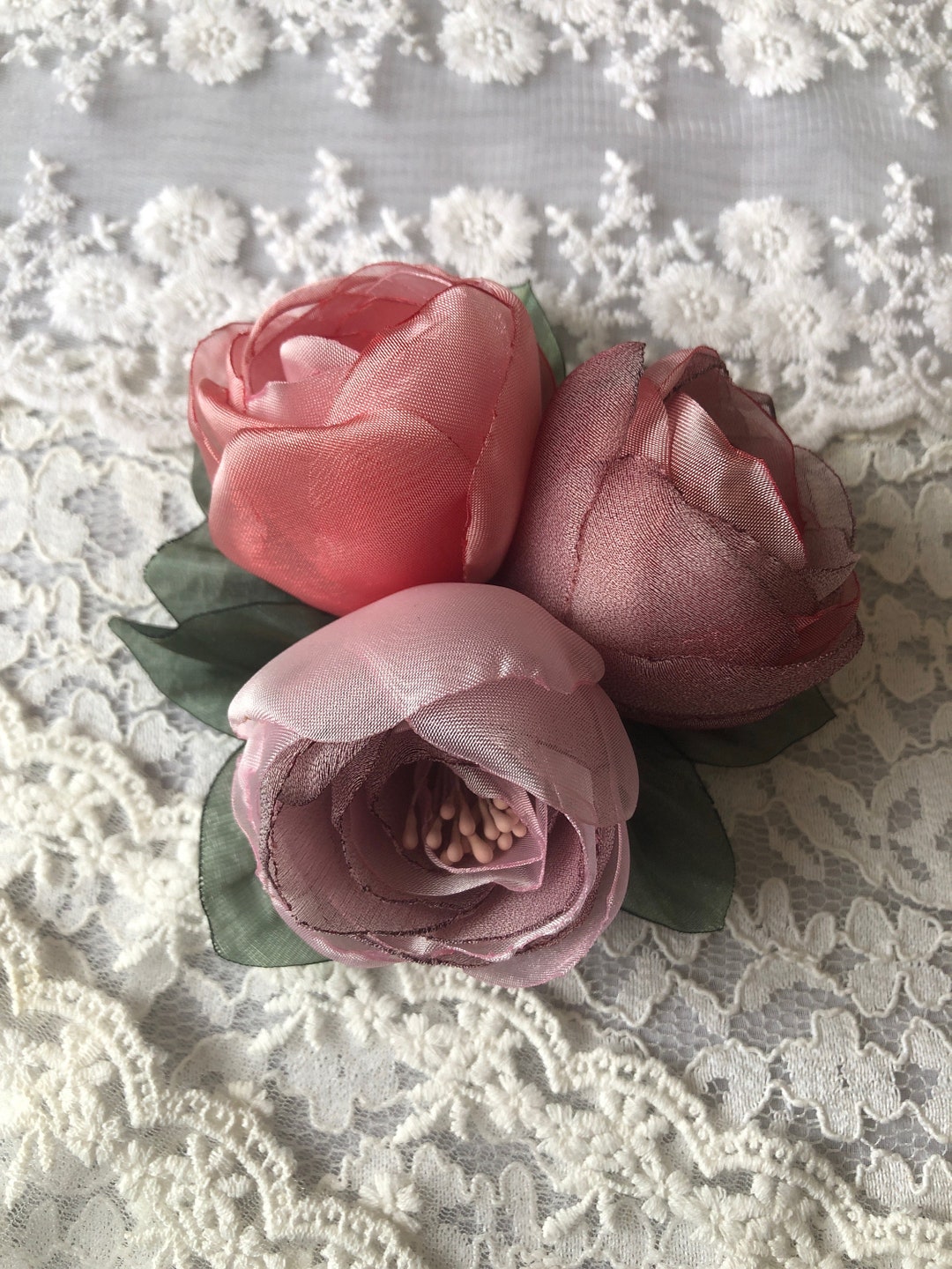 Pink And Raspberry Pink Roses Mauve Raspberry Pink Roses Three Flowers Brooch, Wedding Accessory ...
