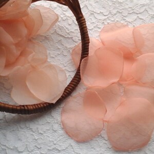 Peach Salmon Organza Rose Petals, Wedding Petals, Bridal Decoration, Flower Girl Basket, Rustic Weddings, Table Scatter, Table Decor, Aisles image 2