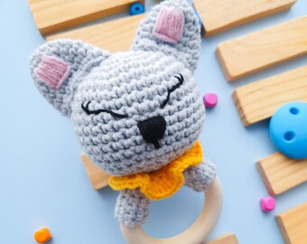 Cat Crochet Baby Amigurumi Rattle, Crochet Animal Patterns, Baby Teether Toy Pattern