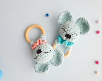 Crochet Mouse Crochet Rattle Mouse Baby Shower Gift Baby Teeth Ring eco teeth ring mouse crochet toy mouse stuffed mouse stuffed animal