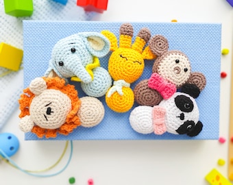 Crochet Pattern Mini Toys Set: Lion Elephant Panda Monkey and Giraffe, Amigurumi tutorial PDF