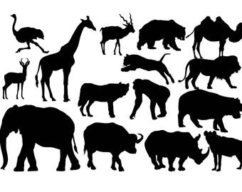 Africa Australia Lion Elephant Horse Animal Silhouette Vector Clipart PNG EPS SVG Digital Files Scrapbook Supplies Clip Art Instant Download