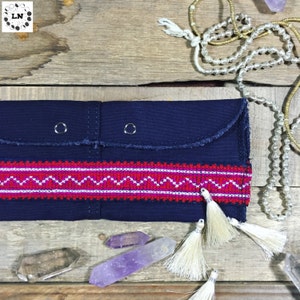 boho wallet // bohemian clutch // hippie handbag // military canvas, hmong indigo textile image 4