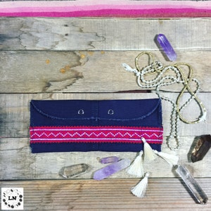 boho wallet // bohemian clutch // hippie handbag // military canvas, hmong indigo textile image 2