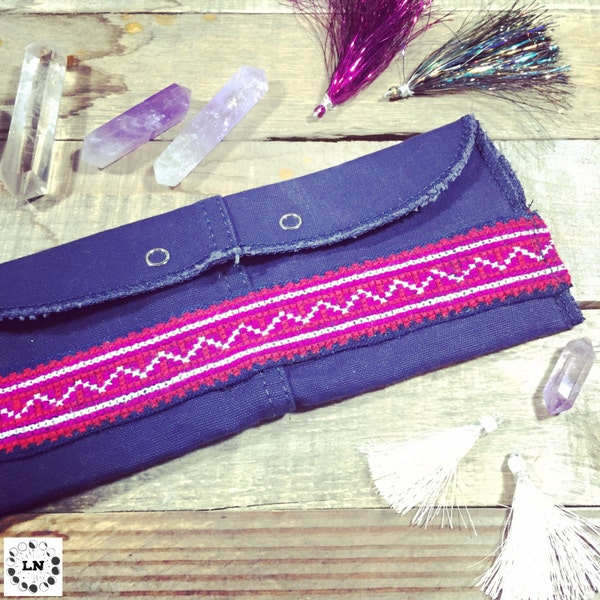 boho wallet // bohemian clutch // hippie handbag // military canvas, hmong indigo textile