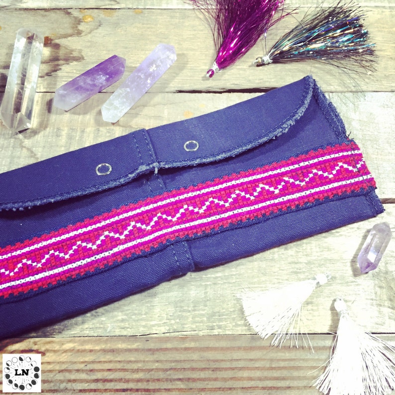 boho wallet // bohemian clutch // hippie handbag // military canvas, hmong indigo textile image 1