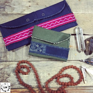 boho wallet // bohemian clutch // hippie handbag // military canvas, hmong indigo textile image 5