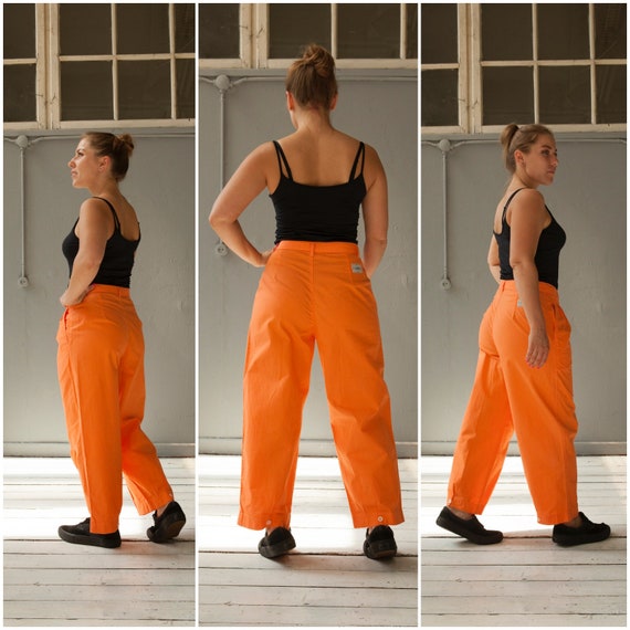 Vintage Orange 80s High Waisted Pants W29 Baggy Mom Pants Tapered Pants  Womens Small Trousers High Waist Cropped Pants S Wide Leg Trousers 