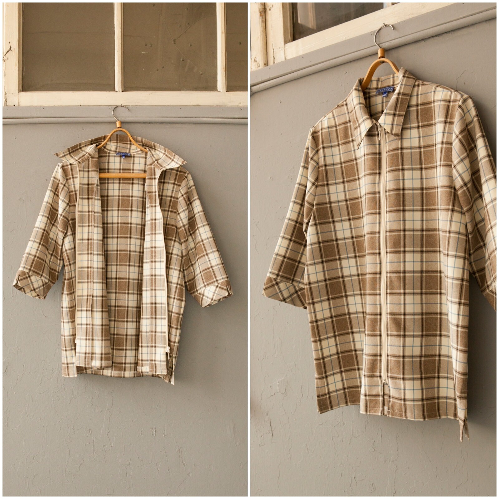 90s Plaid Shirt Womens Large Zip up 
