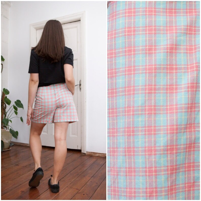plaid shorts womens high waisted