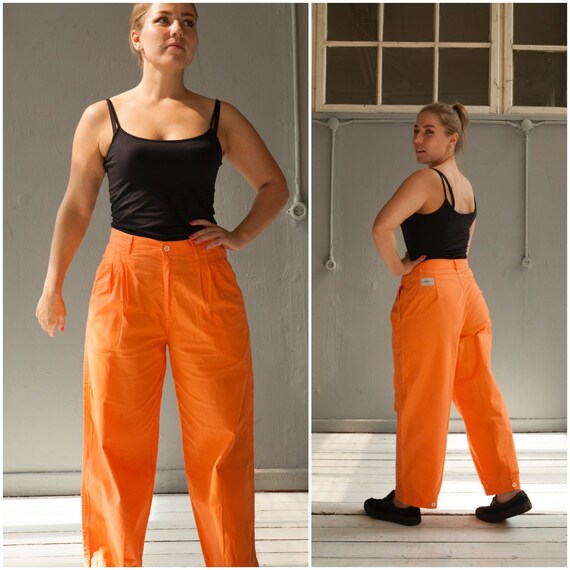 Vintage Orange 80s High Waisted Pants W29 Baggy M… - image 3