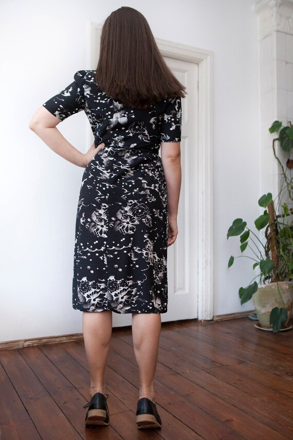 Black Floral Dress 90s Black & White Midi Dress E… - image 6