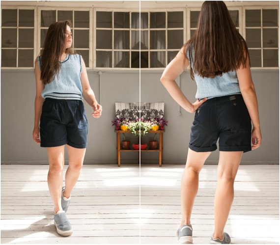 Vintage High Waist Shorts Womens Size XS W27 Navy Pleated Safari Shorts  High Waisted Baggy Pants Womens S Partly Elastic Waist Shorts - Etsy