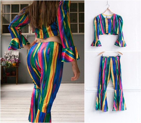 Rainbow Velvet Flares and Crop Top co ord Festival