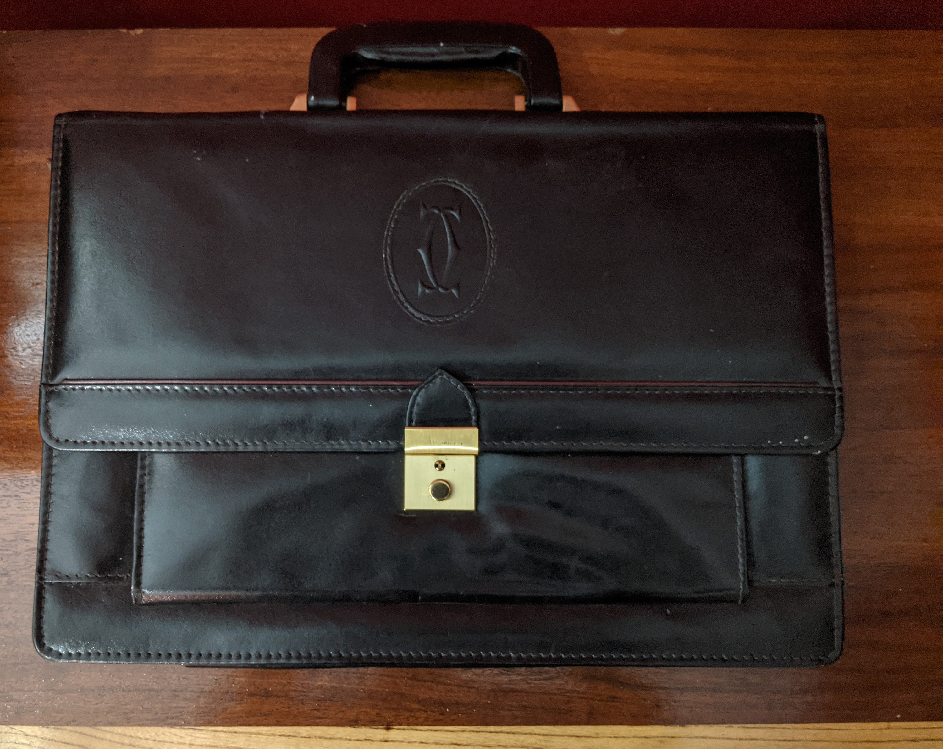 Must de Cartier Black Leather Locking Briefcase