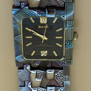 Bulova 18K Gold Plated Men's Quartz Swiss Watch Diamond Markers