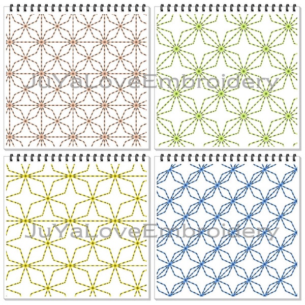 Sashiko Patterns - Quilt blocks - Quilting - Four patterns - six (6) Sizes Hoop - Machine Embroidery Patterns - Stippling - Instant Download