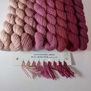 Dull Rose Pink Set of Appletons Wool Hanks Range No. 140 (141 - 149) Crewel 2ply or Tapestry 4ply yarn