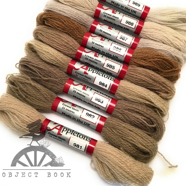 Putty Groundings Set of Appletons Wool Skeins Range No. 980 (981 - 989) Crewel 2ply or Tapestry 4ply yarn