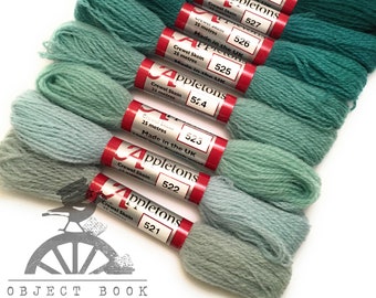 Turquoise Set of Appletons Wool Skeins Range No. 520 (521 - 529) Crewel 2ply or Tapestry 4ply yarn