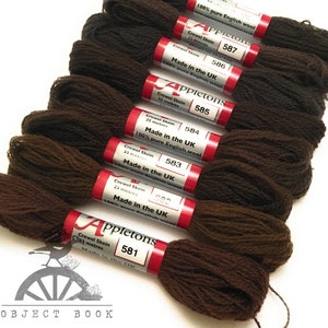 Brown Groundings Set of Appletons Wool Skeins Range No. 580 (581 - 588) Crewel 2ply or Tapestry 4ply yarn