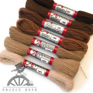 アップルトン ウール かせ チョコレート セット 範囲 No. 180 (181 - 187) クルーエル 2ply またはタペストリー 4ply 糸